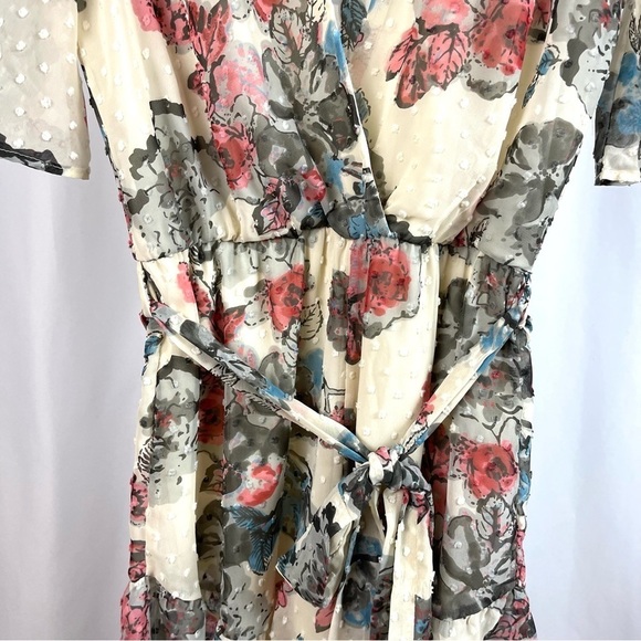 Blue Blush Medium Retro Rose Floral Polka Dot V Neck Romper Plunging Neckline - Picture 3 of 9